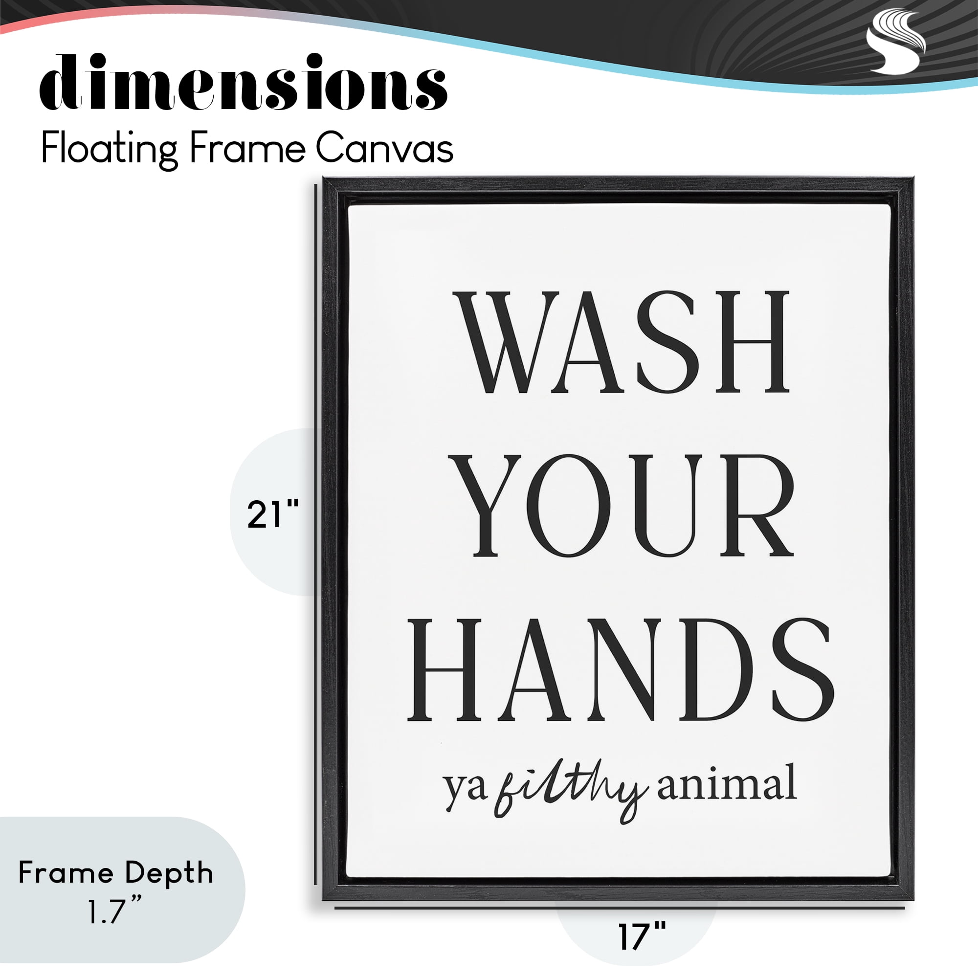 Stupell Industries Wash Your Hands Funny Reminder Black Framed Floater Canvas Wall Art, design by Lettered and Lined