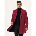 thumbnail image 2 of Gabardina para hombre Slim Fit Invierno Solapa con muescas Chaqueta larga de un solo pecho Abrigo Medio Borgoña, 2 of 6