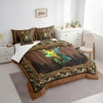 thumbnail image 3 of Homewish Reindeer Elk Print Bedding Comforter Set 7 Pieces, Rustic Wooden Plank Full Bedding Set, Jungle Leaf Plant Fitted Sheet Flat Sheet, Lightweight Room Decor, 3 of 7