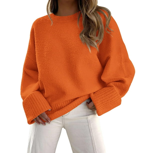Suéter PRETTYGARDEN Oversize de Cuello Redondo Peludo Naranja Talla L