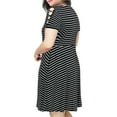 thumbnail image 3 of Aayomet Fashion Women Plus Size O-Neck Short Sleeve Stripe Cold Shoulder Mini Dress,Black XL, 3 of 4