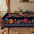 thumbnail image 4 of fsxdhpcsgfc Mexican Folk Art Floral Tablecloth Navy Blue With Colorful Embroidered Rectangle And Round Sizes Decorative Border With Pom Poms Dining Cover Fitted Tablecloth Oblong Tray Table Cover, 4 of 5