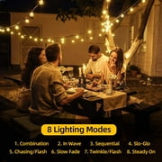 GooingTop 2Pack Solar Outdoor String Lights, Each 37.5Ft 100LED Hanging Patio Lights Solar with 8 Lighting Modes, Auto On/Off for Garden Patio Yard Decor, Warm White