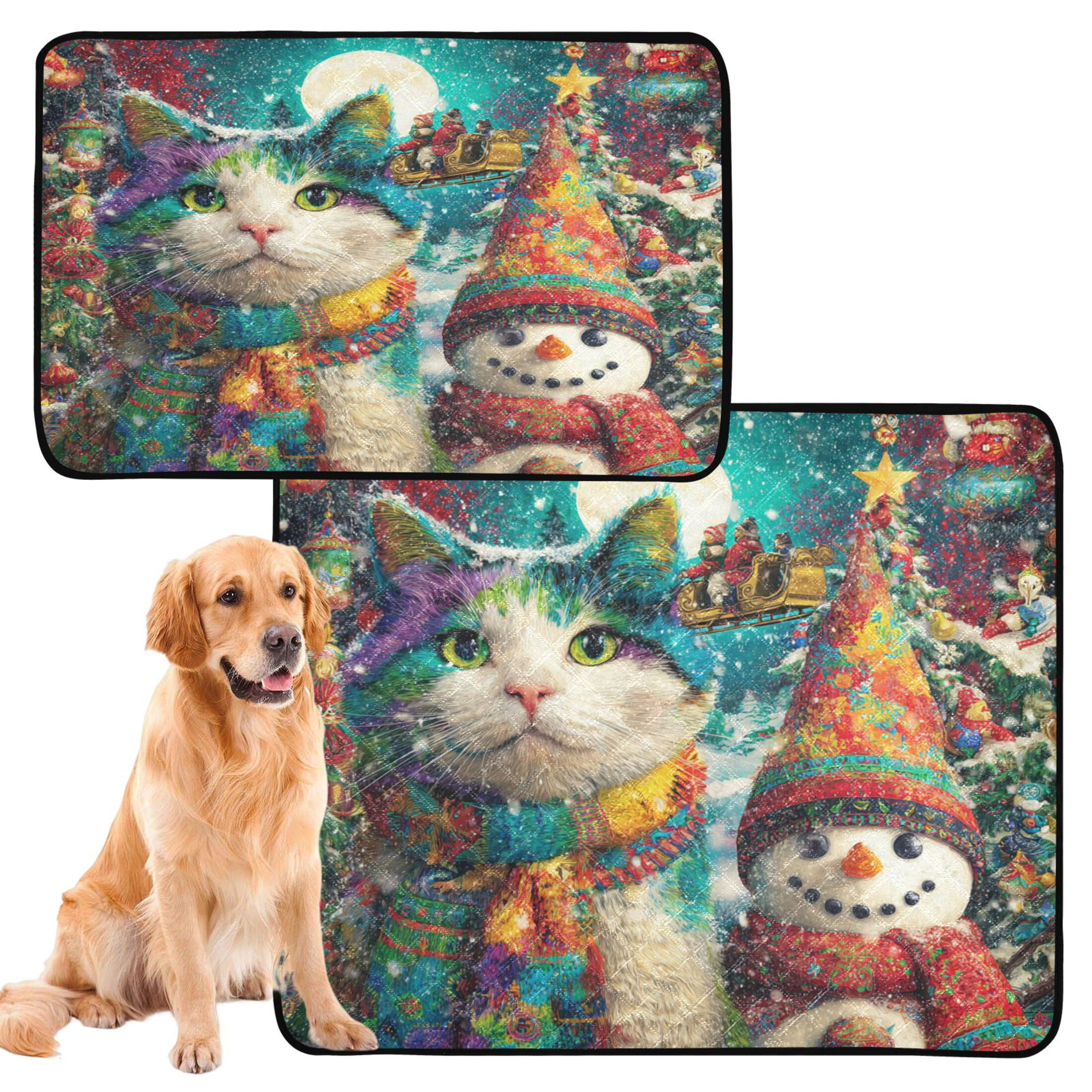 Qxltty Colorful Cat and Snowman Cat litter Pads Pet Set of 3 Diaper Mats Center Anti-leakage Layer Absorbent Soft and Comfortable