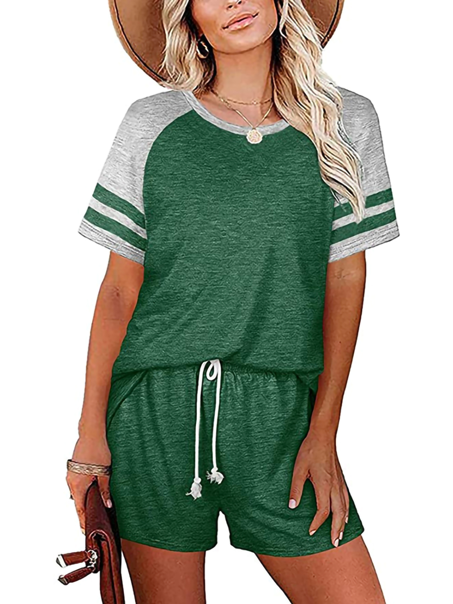 Details about / Ladies Womens v neck short sleeve baggy comfy loungewear 2 pc top bottoms suit