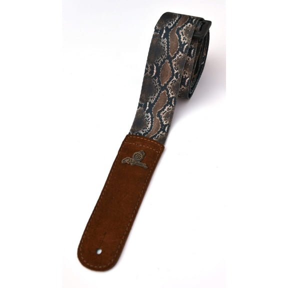 Magma Leathers 2" Soft-hand Polyester Guitar Strap Sublimation-Printed with Snake Design, Genuine Leather Ends (07MS02S.)