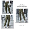 thumbnail image 3 of Joggers para mujer, puños en el tobillo, bolsillo cargo, elásticos, Color puro, cintura alta, pantalones de chándal para fiesta, deportes, oficina, 3 of 6