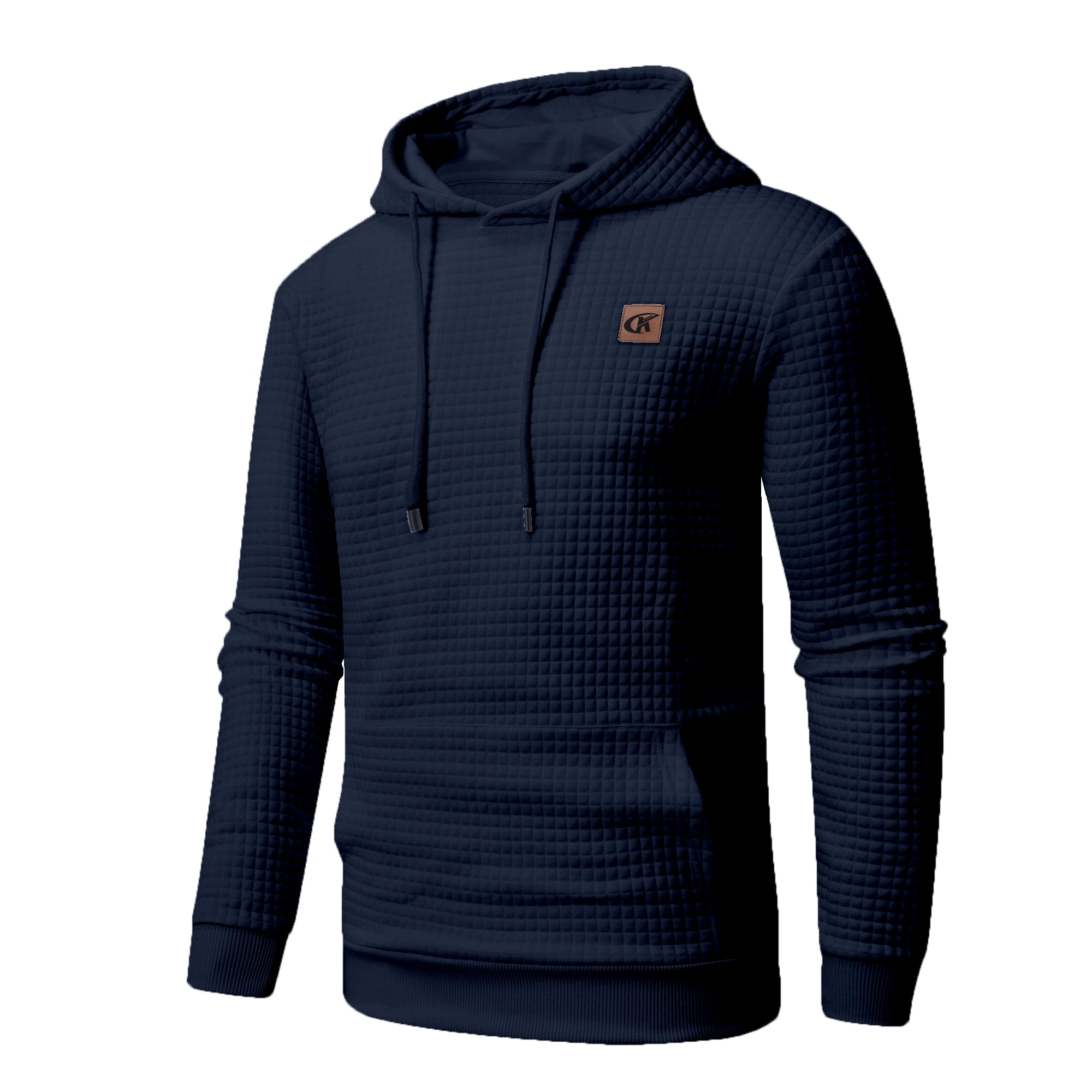 Satankud Men's Pullover Hoodies Plaid Jacquard Weave Long Sleeve Drawstring Hipster Casual Hooded Sweatshirts with Kanga Navyblue M