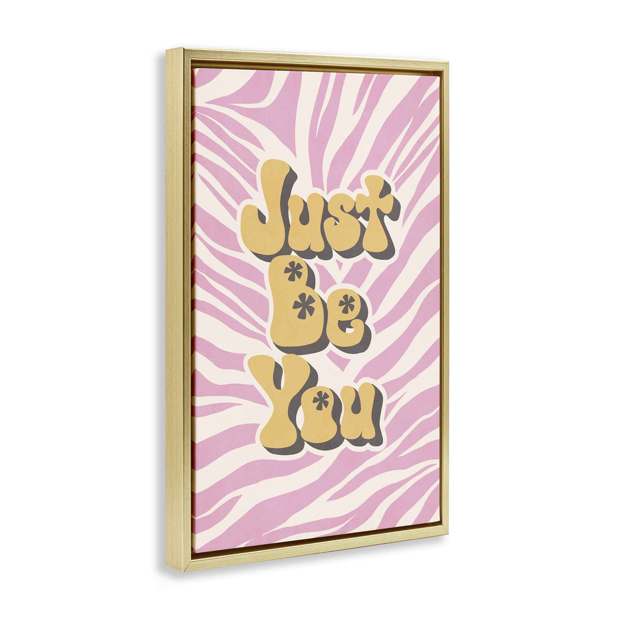 Stupell Industries Just Be You on Zebra Text & Numbers Painting Gold Floater Framed Canvas Art Print Wall Art, 17 x 25