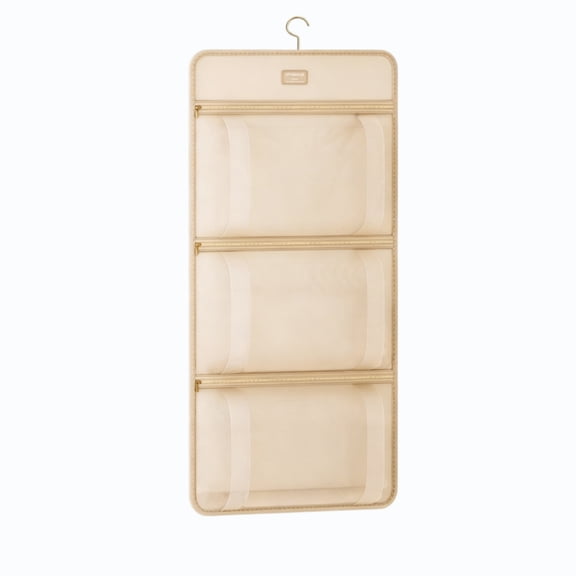 VENTORA 3 Layer Hanging Pocket Storage Organizer with Metal Hook, Clear Zippered Pockets Hanging Bag for Undergarments Socks, Door Wall Organizer for Bathroom Kitchen Bedroom Yellow