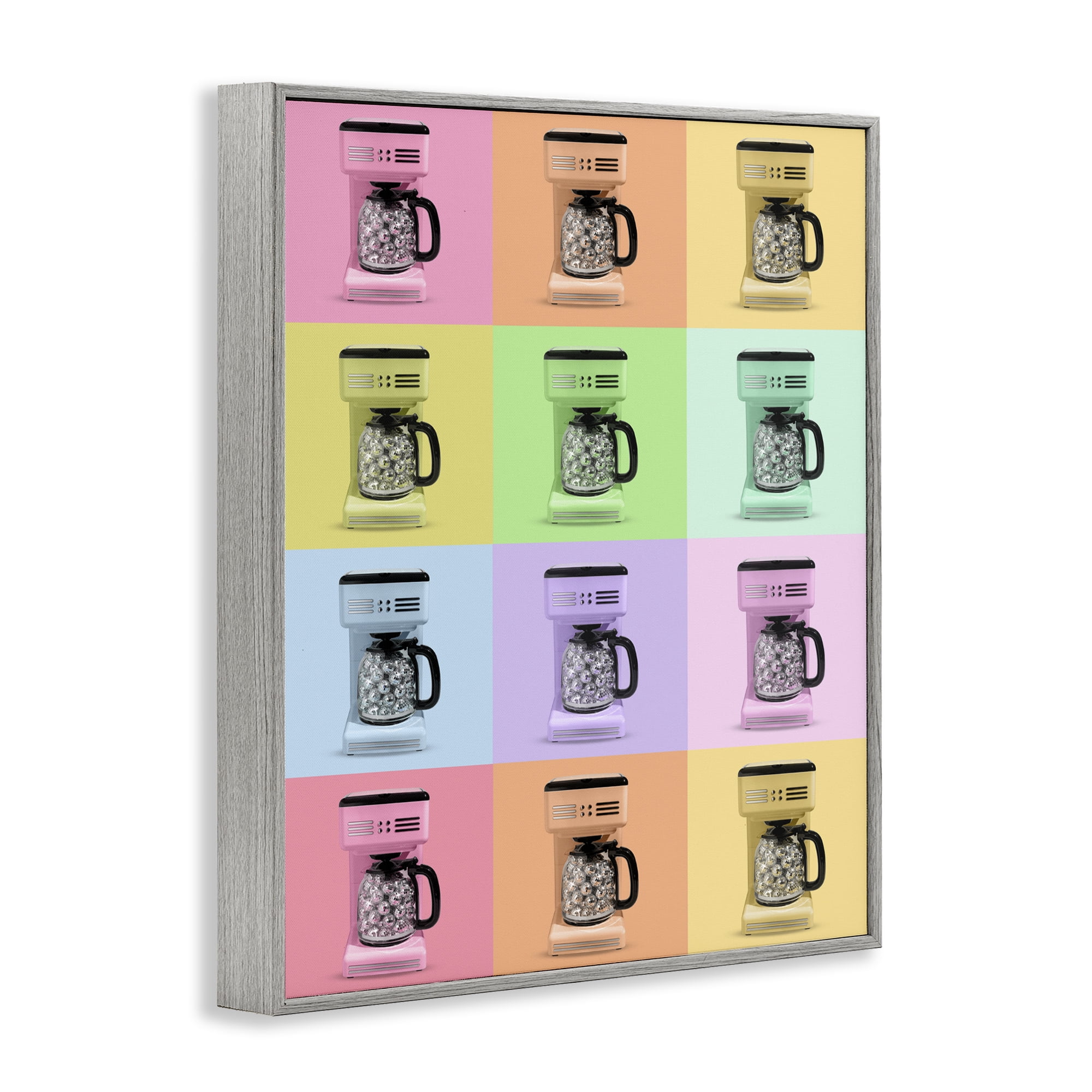 Stupell Industries Disco Coffee Maker Collage Gray Framed Giclee Art, design by LISH Creative