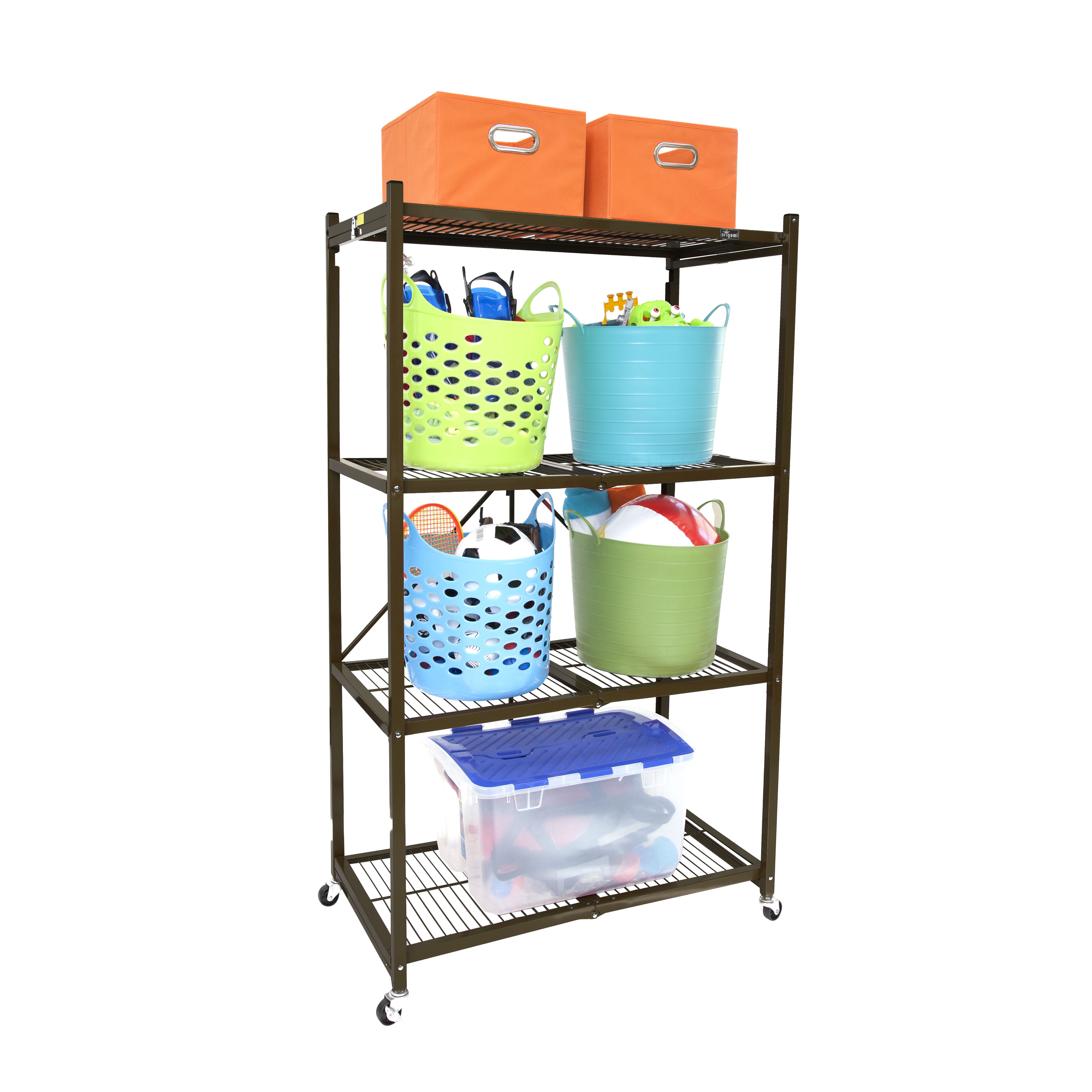 Origami 4-Shelf R5 Series Storage Rack with Wheels, Bronze