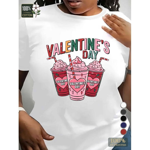 Camiseta de mujer para el Día de San Valentín, corte cómodo, algodón regular, adecuada para niñas. Camiseta para adultos, hombres, mujeres, adolescentes, jóvenes, adolescentes, jóvenes, deportes, casu