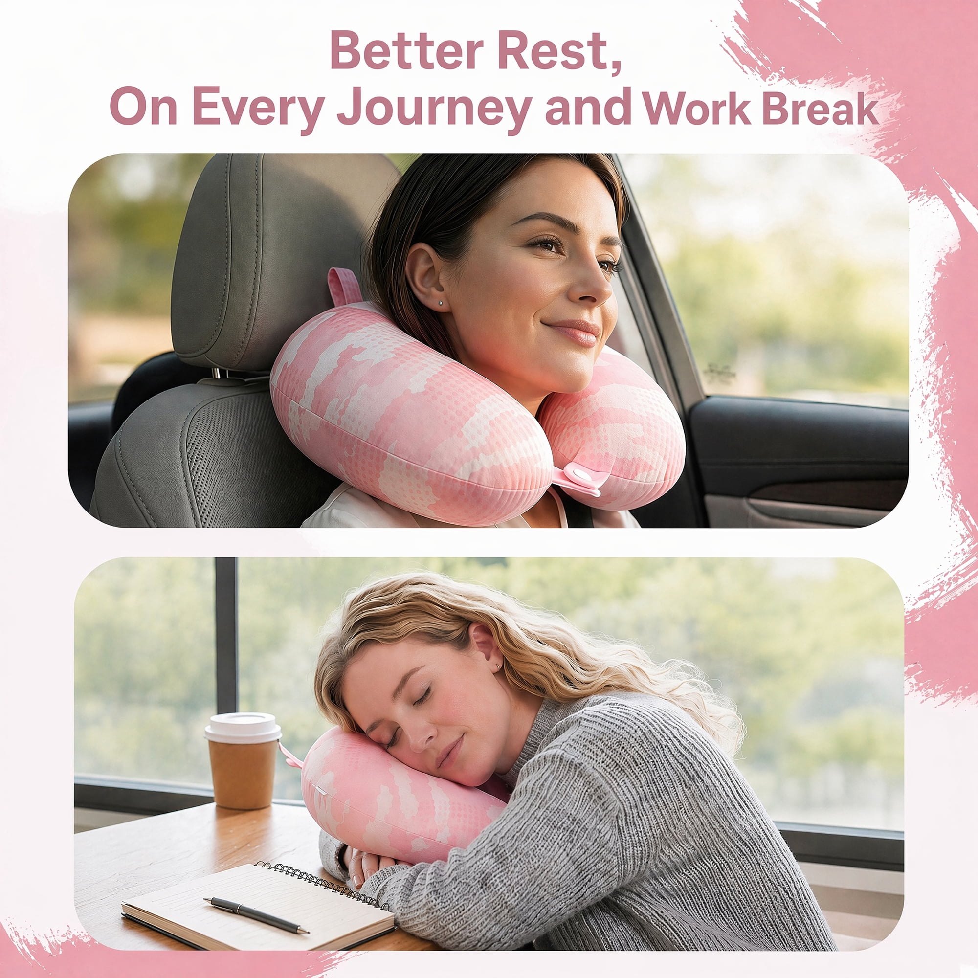 Unique Bargains Memory Foam Travel U Shape Neck Pillow with Buckle Pink 12"x12"x4"