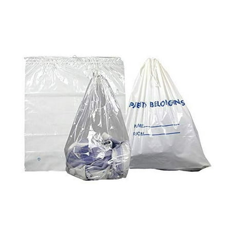 Dukal Dawn Mist Drawstring Patient Belonging Bag, 1.3 mil Thick, 4" Gusset, 20" W x 20" L, White with Blue Print (Pack of 250) - DSPB01