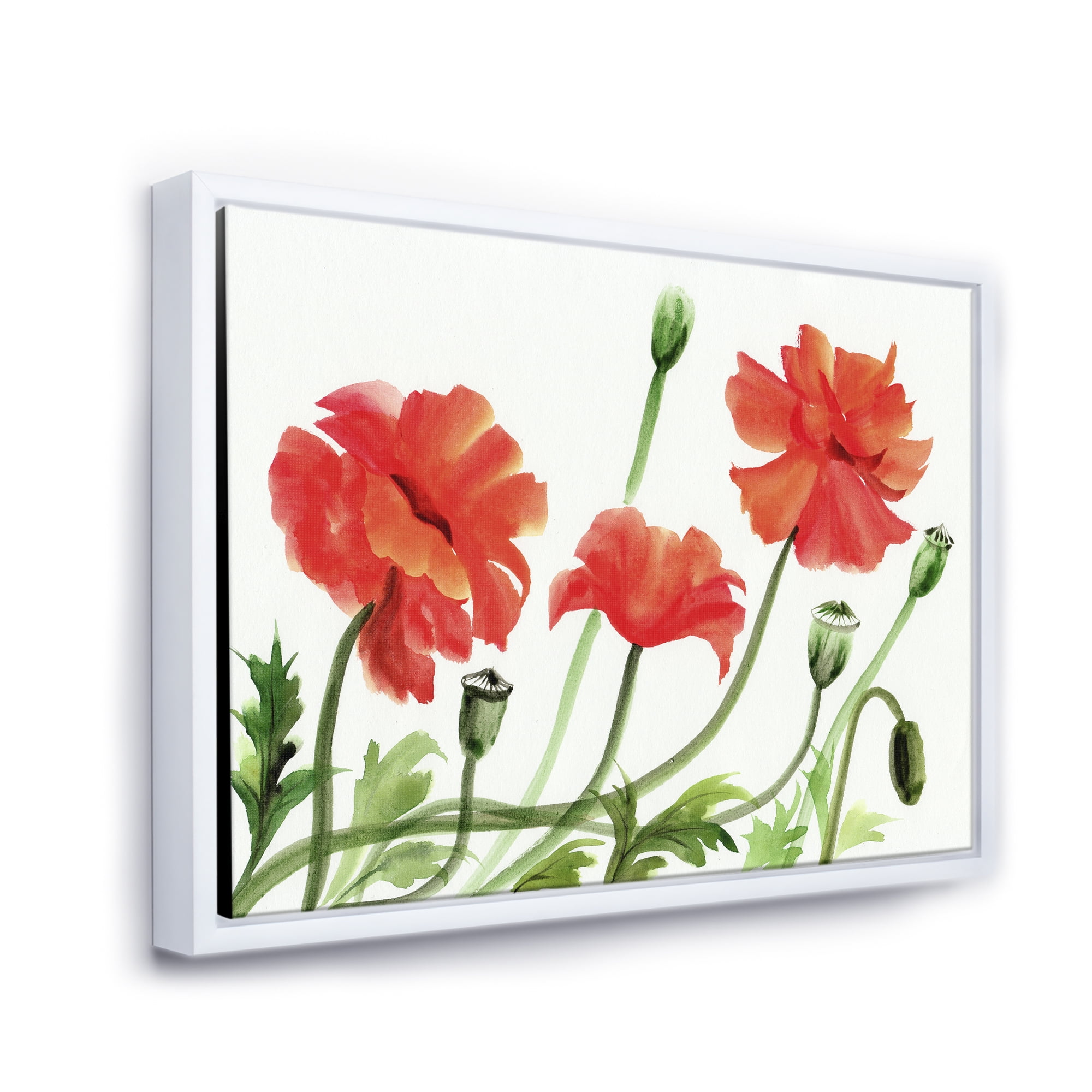 Designart 'Ancient Red Poppies III' Traditional Framed Canvas Wall Art Print