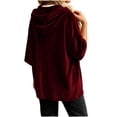 thumbnail image 7 of Gamivast Velvet Hoodie Pullover for Women Sweatshirts Half Sleeve Drop Shoulder Drawstring Velour Tops Casual Loose Fit Comfy Y2K Fall Loungewear Wine XXL, 7 of 7