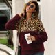 thumbnail image 4 of Mujeres Otoño Invierno Sudadera con capucha de felpa Sudaderas Leopard Splice Manga larga Cuell MABOTO Sudaderas, 4 of 7