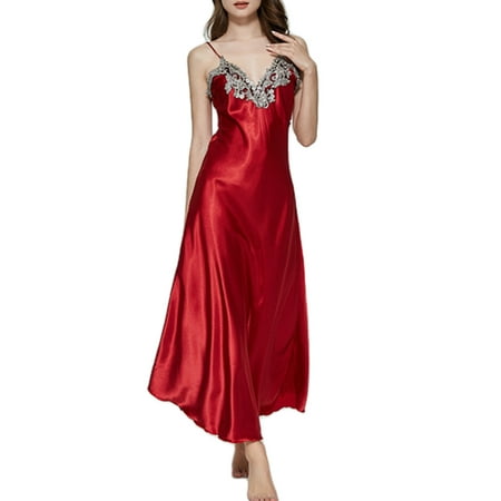 Women s Nightdress Lace Satin Nightgowns Long Chemise Sleepwear Lingerie Sleep Dress