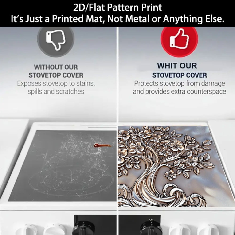 1 2D/flat stove cover protection pad, embossed floral curve tree pattern design, 28.3x20.5 inches (72×52cm), easy to clean, perfectly suitable for any kitchen, washing machine, dryer, stove panel pro