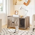 thumbnail image 6 of Cat Litter Box Enclosure, Hidden Litter Box Furniture with Divider, Indoor Cat House, Wooden Cat Washroom Storage Cabinet Bench, Side End Table Nightstand, Greige CWHG2501Z, 6 of 9