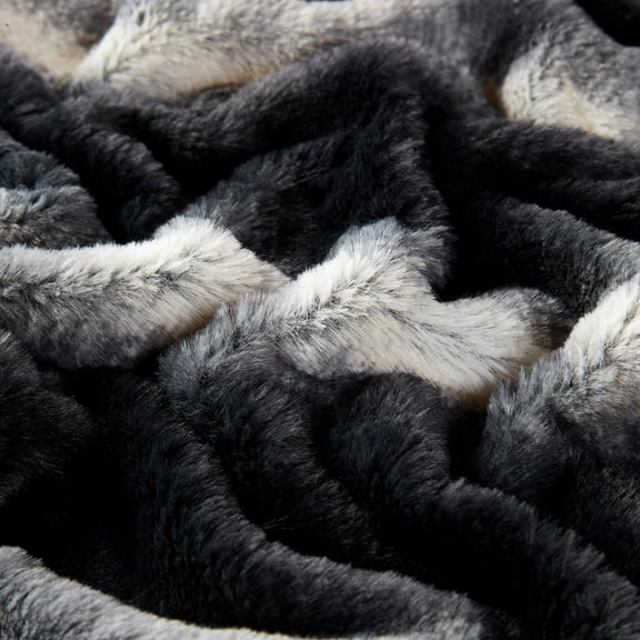 SoftLux Ombre Stripe Velvet Plush Fleece Throw Black and White Blanket, 50" x 60" Adults and Teens