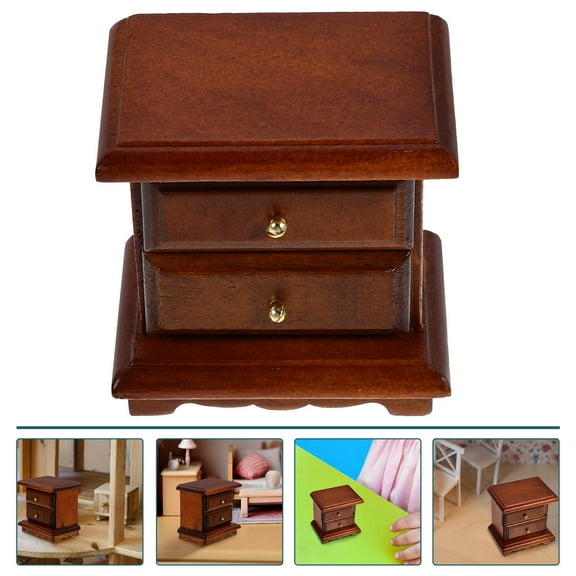 CIMAXIC Dollhouse Dresser Cabinet Mini Wood Bedside Cabinet Brown Wood 1Pack