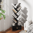 thumbnail image 3 of LEYAOYAO 8-Tier Corner Bookshelf, Narrow Tree Bookcase with Storage Cabinet, Tall Floor Standing Organizer for Living Room, Black, 3 of 7