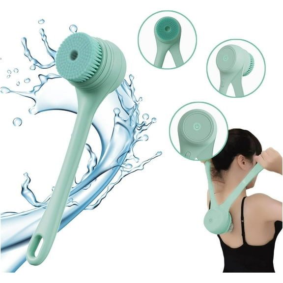 Dual Handle Power Bath Brush, Power Shower Brush Body Scrubber Exfoliating Massage, Long Handle Deep Cleaning Brush with 5 Brush Heads, Shower Brush