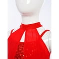 thumbnail image 4 of Yartina Justaucorps Jupe en Maille Transparente pour Filles Robe de Danse Asymétrique Tenue de Ballerine Corsage à Sequins Rouge 10, 4 of 6