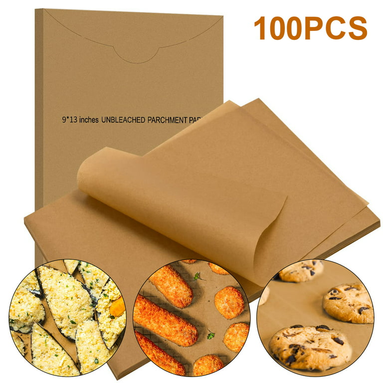 Semfri 100 Pcs Heavy Duty Unbleached Parchment Paper 12x16 Inches Non-Stick Precut Baking Parchment Paper Sheets for Baking Cookies Cooking Frying Air