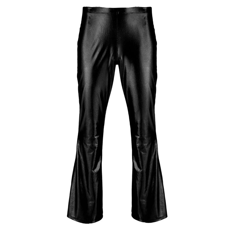 Retro Disco Flared Hem Sequin Mens Long Black Bootleg Trousers For