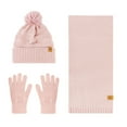 thumbnail image 2 of Xfvqtps Women Hat Scarf Glove Set Knit Plush Pompom Solid Color Touchscreen Winter Warm Stretchy Extended Beanie Neck Warmer Gloves Set Pink, 2 of 5