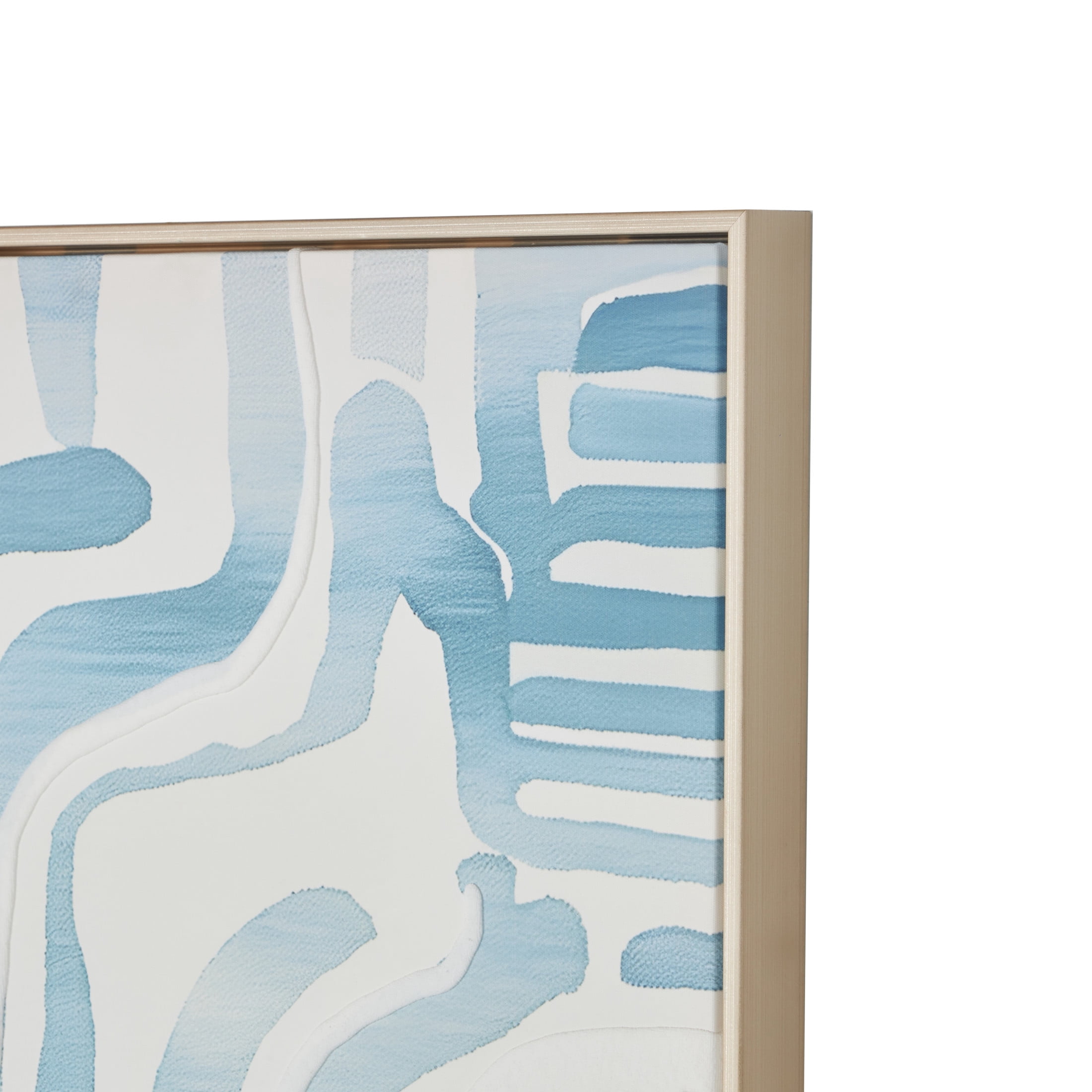 30" x 40" Abstract Framed Wall Art with Blue Wavy Lines and Brass Frame, by DecMode