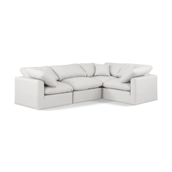 Meridian Furniture Indulge 105" Cream Vegan Leather L-Shaped Modular Sectional