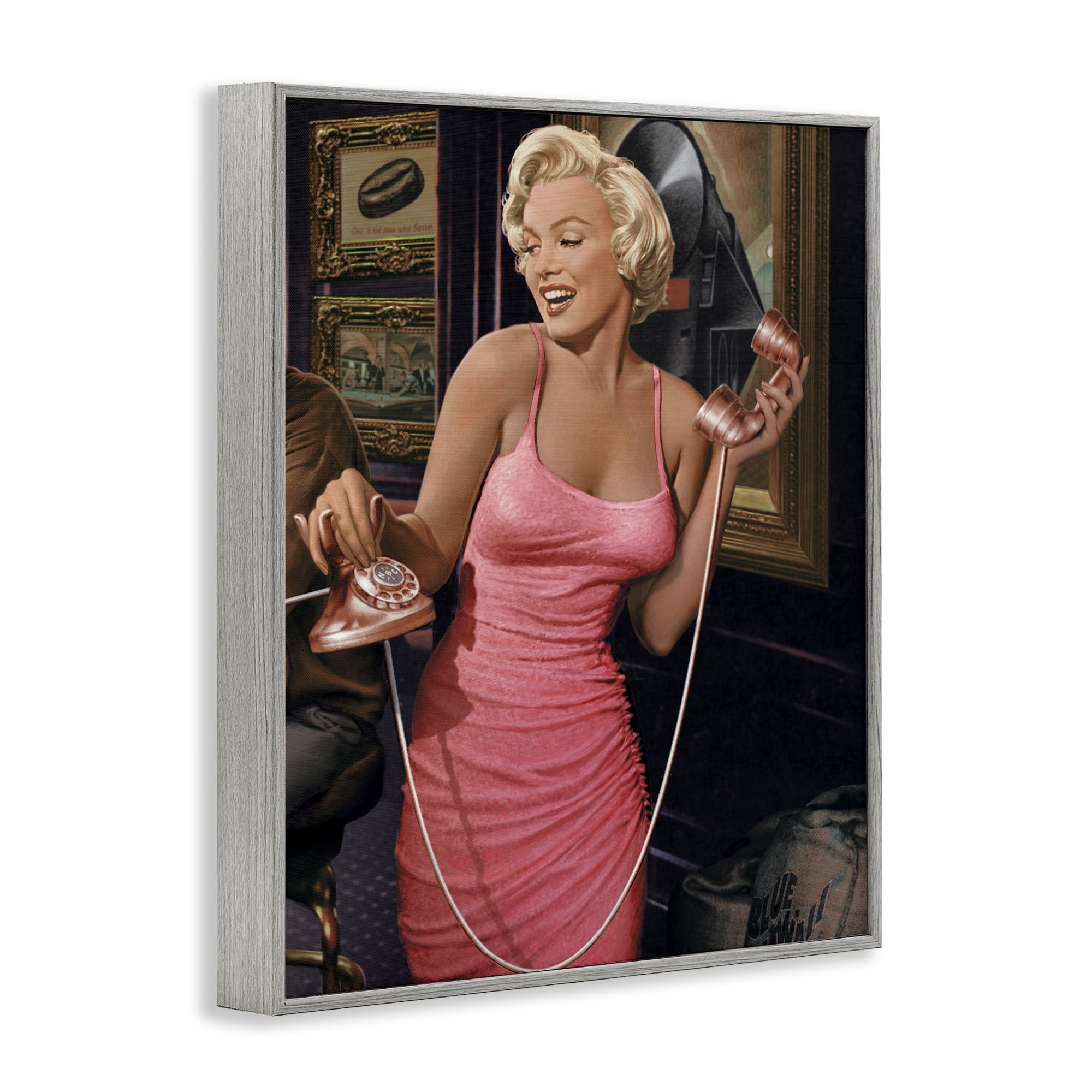 Stupell Industries Marilyn's Call Portrait Novelty Painting Gray Framed Art Print Wall Art, 24 x 30