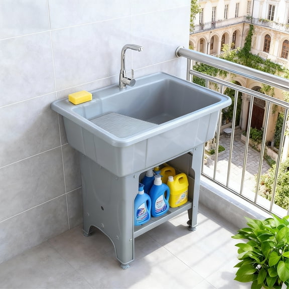 Yedigre Portable Laundry Sink – Freestanding with Washboard & Hose Hookup, for Outdoor & Utility Room