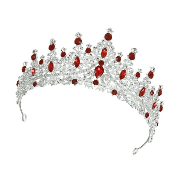 Unique Bargains Women Faux Crystal Queen Crowns Tiara Princess Rhinestone Tiaras Party Cosplay Silver Tone Red