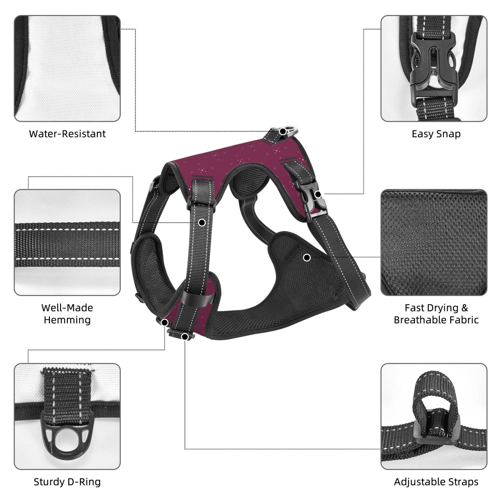 Fuzoiu Small Stars Print Reflective Dog Harness,Adjustable, Breathable Pet Vest,Dog Harness No Pull,No Choke Pet Vest for Small, Medium, and Large Dogs-Medium