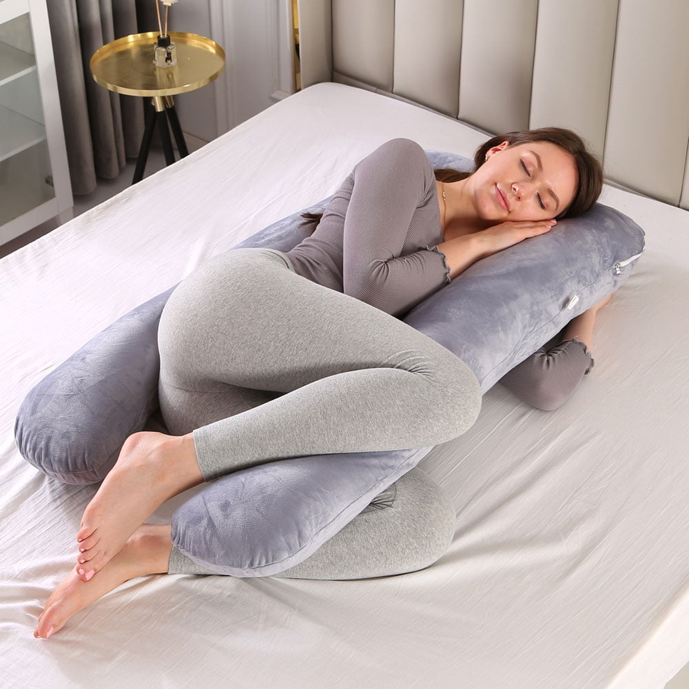 Pregnancy Body Pillow with Velvet Cover full Body Contoured U Shape Maternity Comfortable Soft