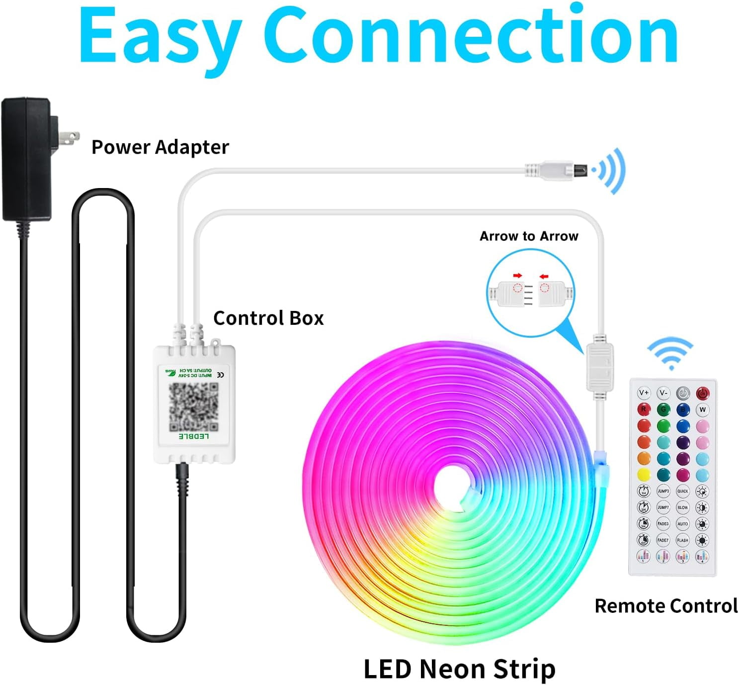 LED Neon Rope Lights - 16.4ft 24V RGB Flexible Strip Lights with Remote and APP Control, IP65 Waterproof for Bedroom and Outdoor Decor