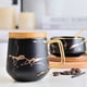 thumbnail image 2 of Naiovety Taza de cerámica de estilo nórdico, taza con diseño de canicas con cuchara, contenedor de comida para desayuno de avena, vaso, Teteras Negro/Alto, 2 of 6