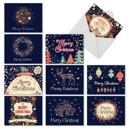 M2936XSB FESTIVE FLORALS' 10 Assorted Merry Christmas Note Cards Featuring Watercolor Flower Images Combined with Holiday Sayings, with Envelopes by The Best Card