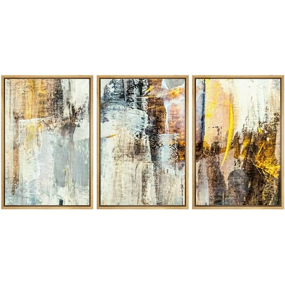 wall26 Framed Canvas Print Wall Art Set Grunge Calico Minimal Paint Strokes Abstract Shapes Illustrations Modern Art Decorative Multicolor Chic for Living Room, Bedroom, Office - 24"x36"x3