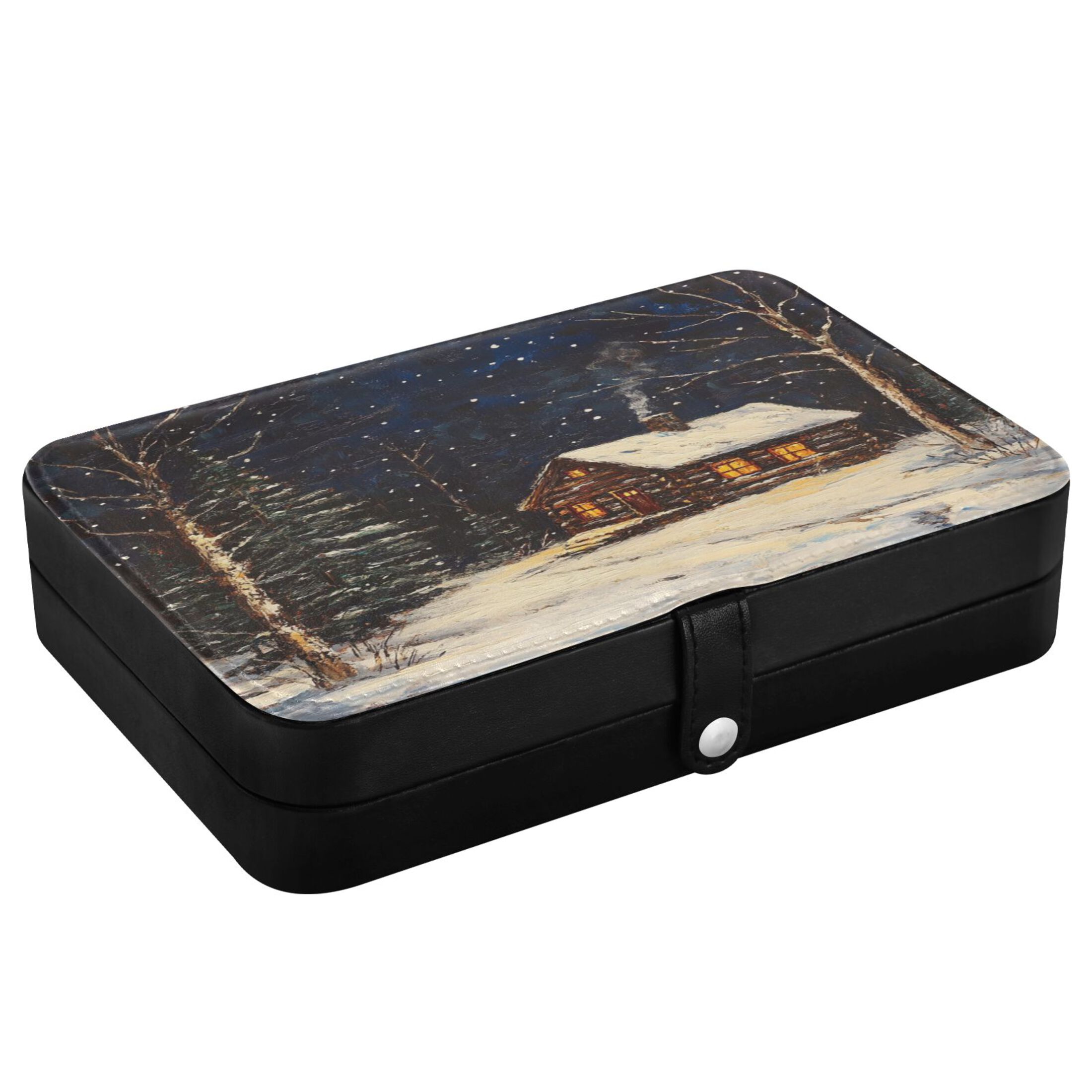Leather Jewelry Box Rectangular 8.27x5.5x1.78In Travel Jewelry Storage Earrings Necklace Bracelet Watch Brooch Storage The Cabin in The Forest