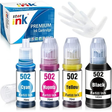 502 Ink Bottle for Epson 502 T502 Ecotank Refill Ink for ET-15000 ET-2760 ET-3710 ET-2750 ET-3700 ET-4760 ET-3750 Printer (Black, Cyan, Magenta, Yellow, 4 Pack)
