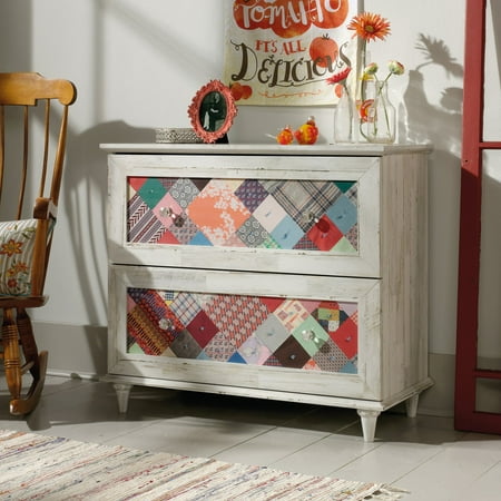 Hand Painted Corner Accent Chest - Sauder Eden Rue Transitional Accent Chest, White Plank Finish