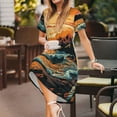 thumbnail image 3 of Fotbe Serene Ocean Sunset Pattern Dress Casual Womens Fashion Short Sleeve Maxi Dress T Shirt Dress Striped Long Color Block Maxi Dress, 3 of 6