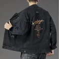 thumbnail image 3 of Chaqueta vaquera azul con botones para hombre, otoño, color negro, con bordado, abrigo vaquero para hombre, estampado, talla grande, ropa de abrigo de alta calidad, talla L, nueva en talla grande, 3 of 5