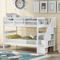 thumbnail image 2 of SESSLIFE Wood Bunk Bed with Staircase, White Twin Bunk Beds, Twin Over Twin Bunk Bed with Storage Shelves and Full Length Guardrail, No Box Spring Required, TE1308, 2 of 9